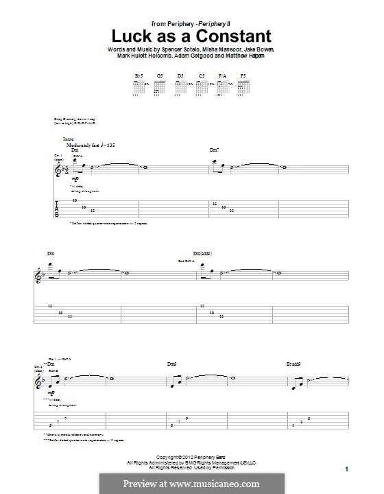 Luck as a Constant (Periphery): For guitar with tab by Adam Getgood, Jake Bowen, Mark Hulett Holcomb, Matthew Halpern, Misha Mansoor, Spencer Sotelo