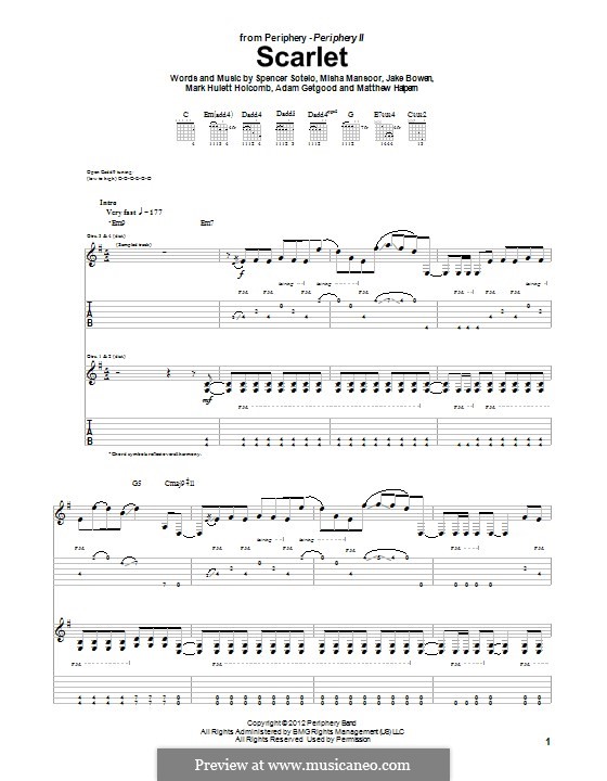 Scarlet (Periphery): For guitar with tab by Adam Getgood, Jake Bowen, Mark Hulett Holcomb, Matthew Halpern, Misha Mansoor, Spencer Sotelo