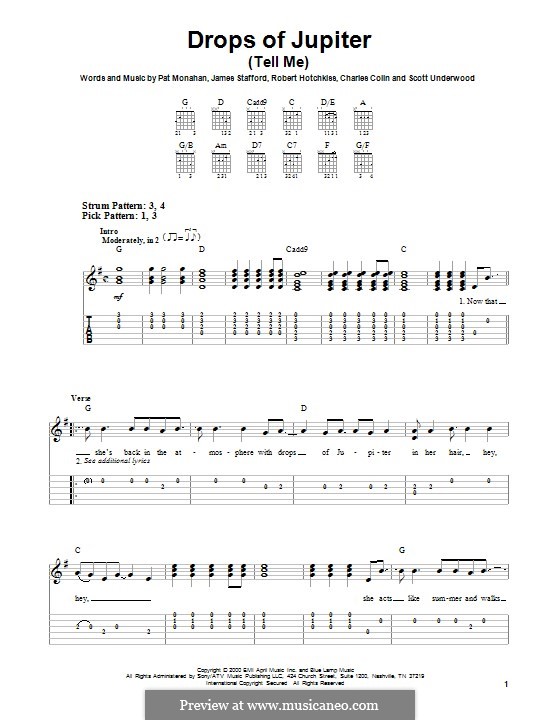 Drops of Jupiter / Tell Me (Train): For guitar by Charlie Colin, Jimmy Stafford, Patrick Monahan, Rob Hotchkiss, Scott Underwood