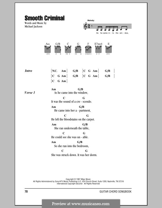 Smooth Criminal: Lyrics and chords by Michael Jackson