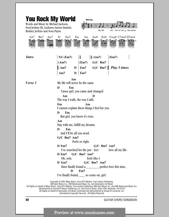 You Rock My World: Lyrics and chords by Fred Jerkins III, LaShawn Daniels, Michael Jackson, Nora Payne, Rodney Jerkins