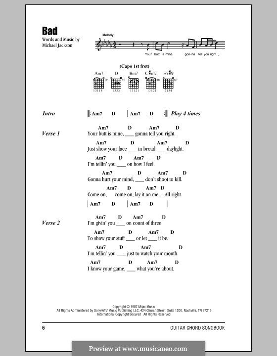 Bad: Lyrics and chords by Michael Jackson