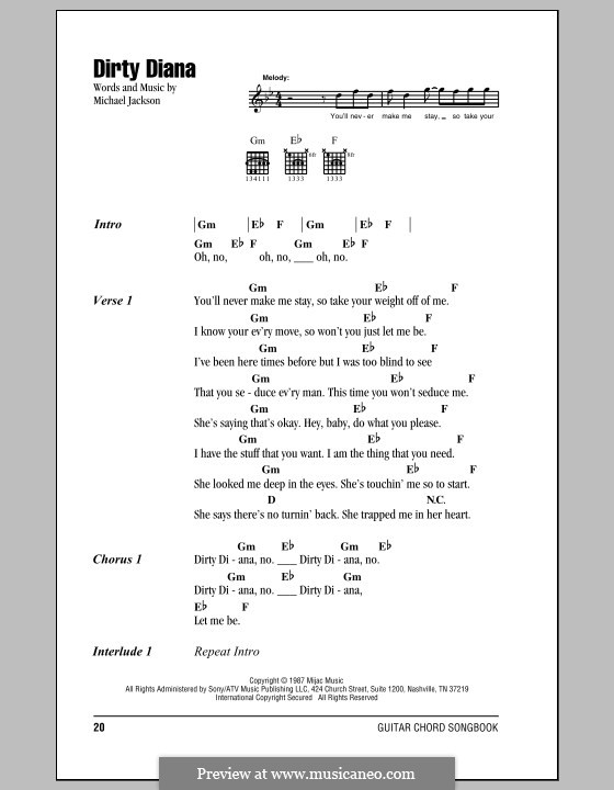 Dirty Diana: Lyrics and chords by Michael Jackson