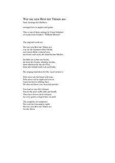 No.2 Wer nie sein Brot mit Tränen ass: For cor anglais and guitar by Franz Schubert