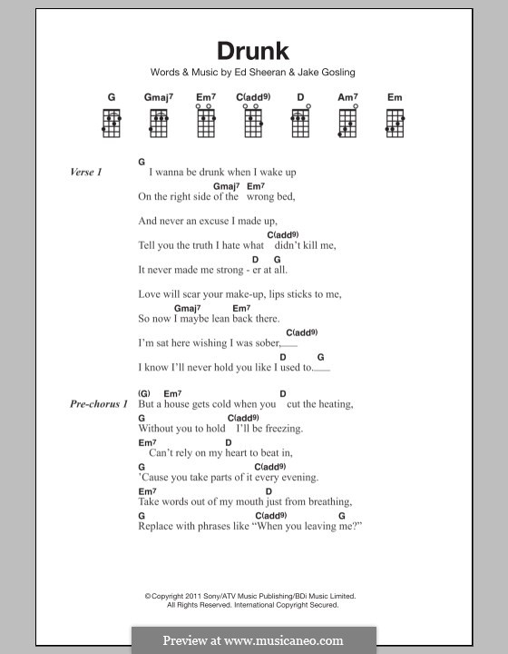 Drunk: For ukulele by Ed Sheeran, Jake Gosling