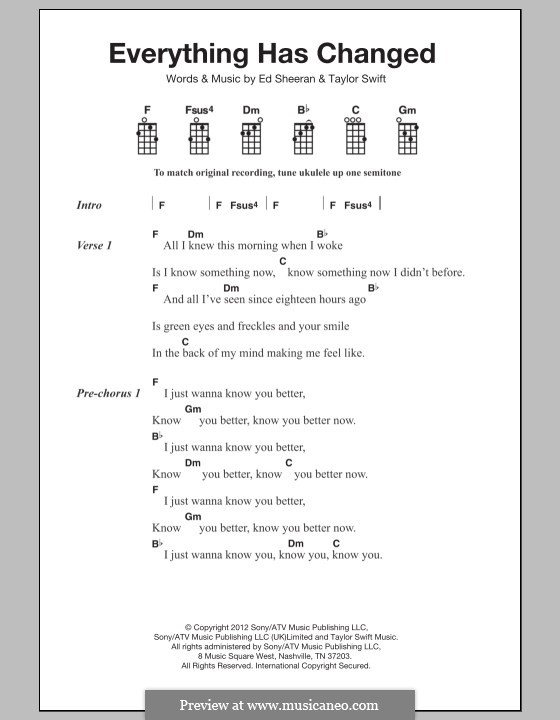 Everything Has Changed (Taylor Swift): For ukulele by Ed Sheeran