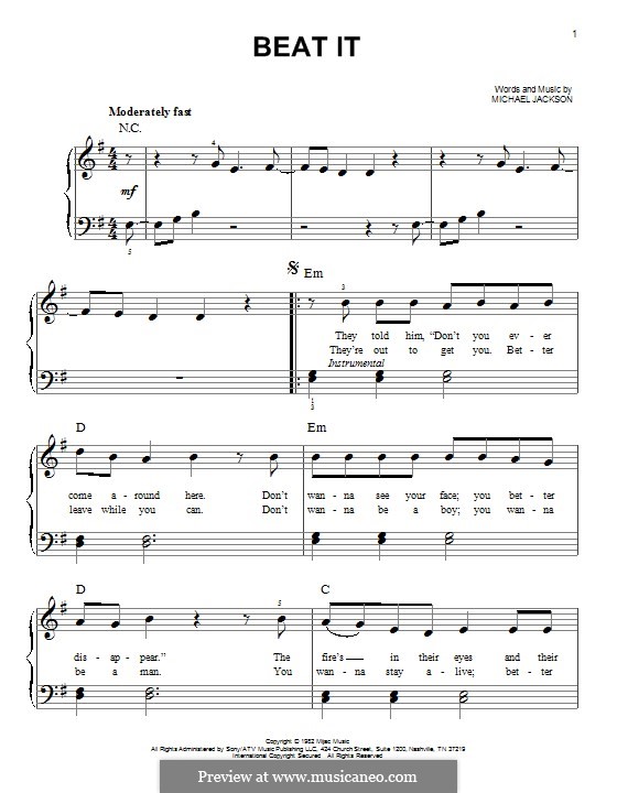 Beat It: For piano by Michael Jackson