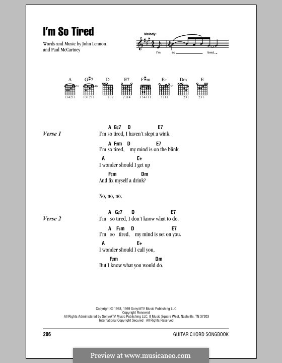 I'm So Tired (The Beatles): Lyrics and chords by John Lennon, Paul McCartney