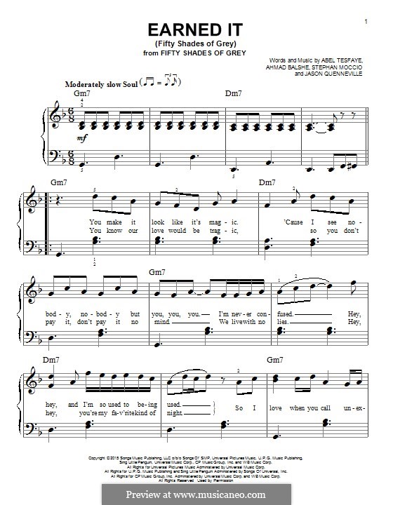 Earned It Sheet Music & Piano Notes – The Weeknd Music