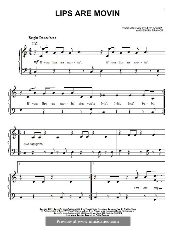 Lips are Movin by K. Kadish, M. Trainor sheet music on MusicaNeo