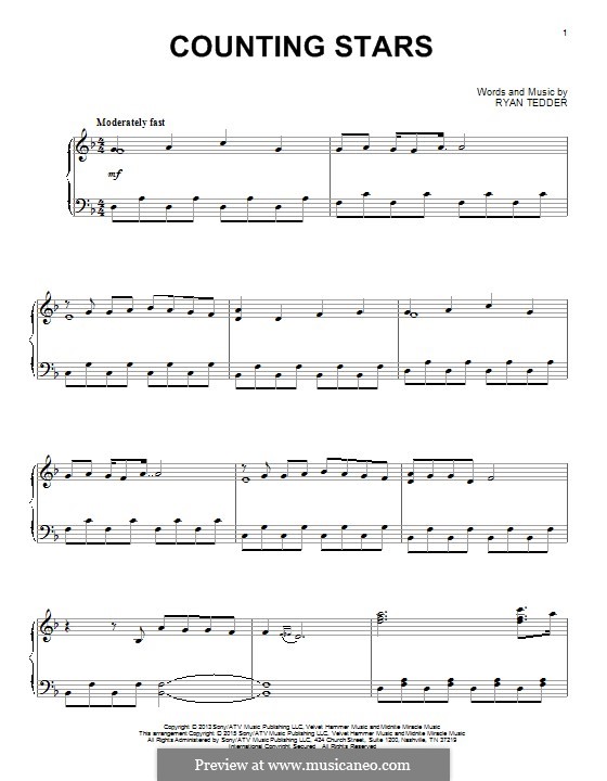 Counting Stars (One Republic): For piano by Ryan B Tedder