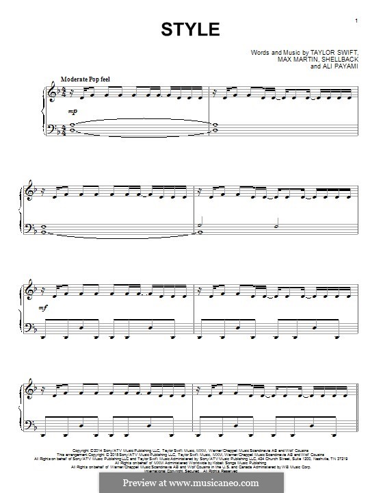 Style: For piano by Shellback, Max Martin, Taylor Swift, Ali Payami