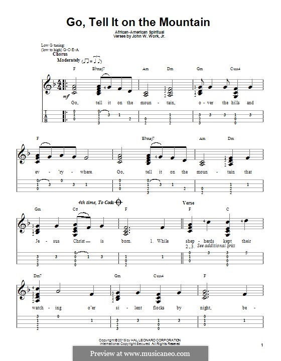 Go, Tell it on the Mountain (Printable Scores): For ukulele by folklore