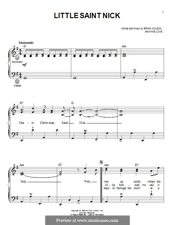 Little Saint Nick (The Beach Boys): For accordion by Brian Wilson, Mike Love
