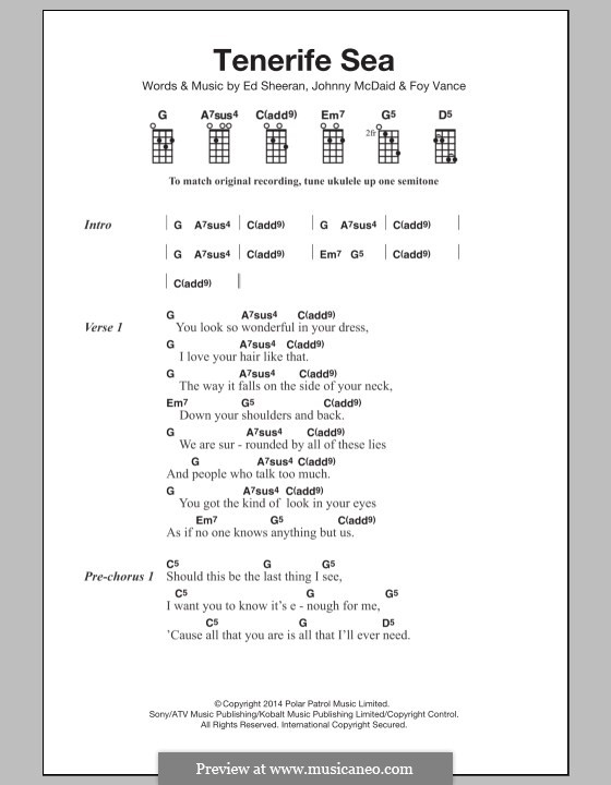 Tenerife Sea: For ukulele by Ed Sheeran, John McDaid, Foy Vance