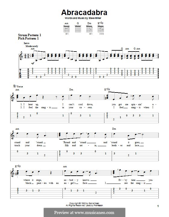 Abracadabra (Steve Miller Band): For guitar with tab by Steve Miller