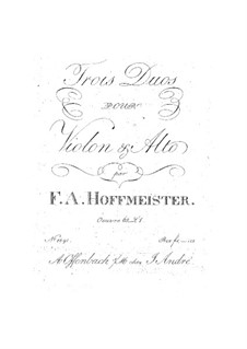 Six Duets for Violin and Viola, Op.65: No.1-3 – parts by Franz Anton Hoffmeister