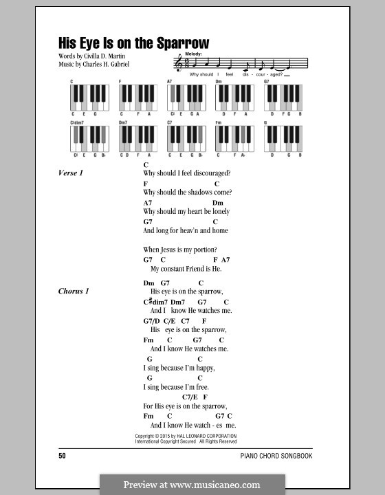 His Eye Is on the Sparrow (Ethel Waters): Lyrics and chords by Charles Hutchinson Gabriel