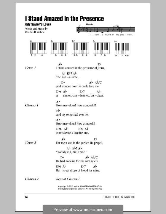 I Stand Amazed in the Presence (My Savior's Love): Lyrics and chords by Charles Hutchinson Gabriel