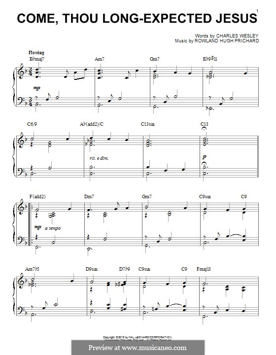 Come, Thou Long-Expected Jesus: For piano by Rowland Huw Prichard