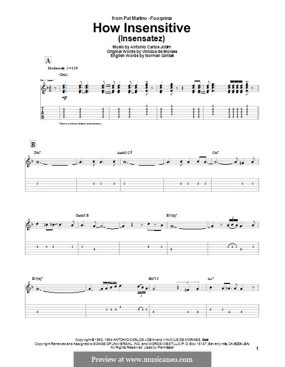 How Insensitive (Insensatez): For guitar with tab by Antonio Carlos Jobim