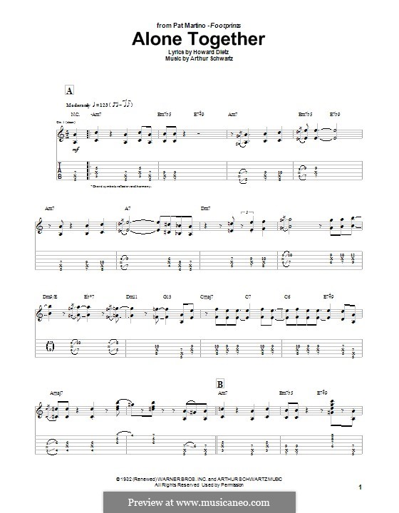 Alone Together (Peggy Lee): For guitar with tab by Arthur Schwartz