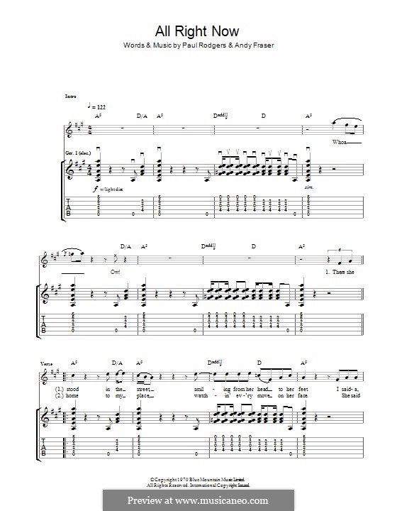 All Right Now (Free): For guitar with tab by Andy Fraser, Paul Rodgers