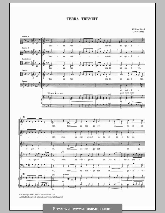 Terra Tremuit: For mixed choir by William Byrd