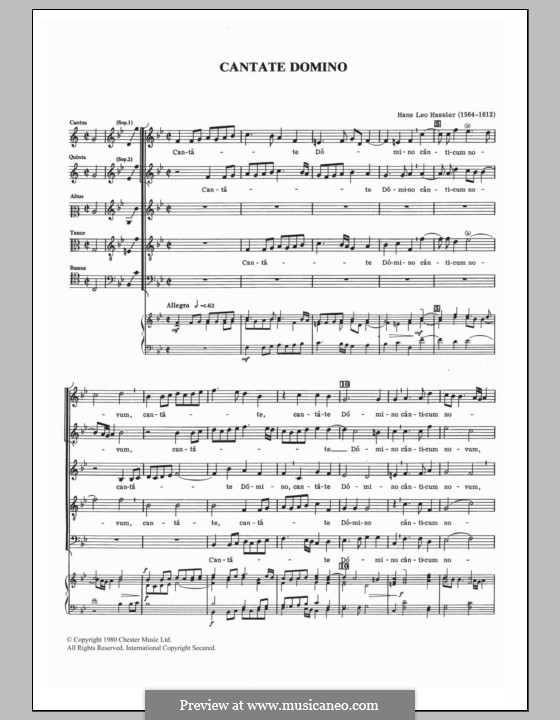 Cantate Domino: For mixed choir by Hans Leo Hassler