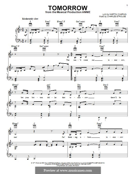 Tomorrow (from Annie) by C. Strouse - sheet music on MusicaNeo