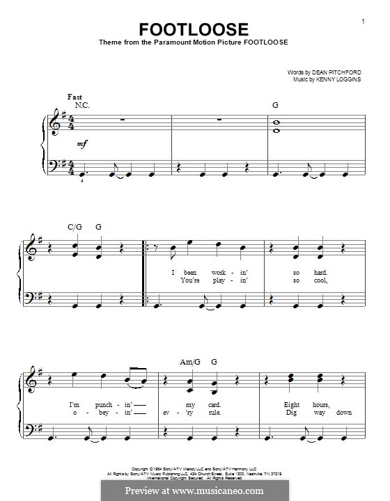 Footloose by K. Loggins - sheet music on MusicaNeo