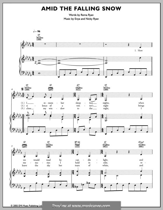 Amid the Falling Snow: For voice and piano (or guitar) by Enya, Nicky Ryan
