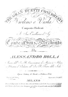 Three Grand Concert Duos for Violin and Viola, BI 37, 60, 50 Op.7: Three Grand Concert Duos for Violin and Viola by Alessandro Rolla