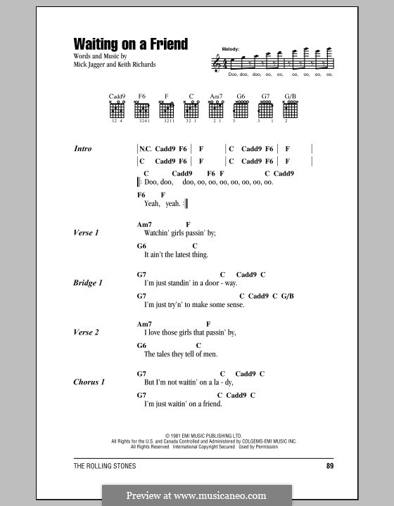 Waiting on a Friend: Lyrics and chords by Keith Richards, Mick Jagger