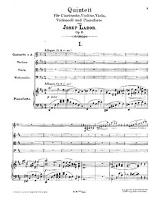 Quintet for Clarinet, Strings and Piano, Op.11: Full score by Josef Labor