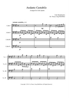 Andante Cantabile and Presto Agitato, WoO 6: Andante Cantabile, for cello quartet by Felix Mendelssohn-Bartholdy