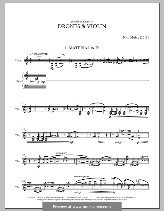 Drones and Violin: For violin by Nico Muhly