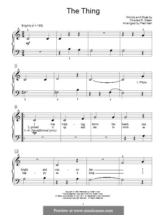 The Thing: For piano by Charles R. Grean