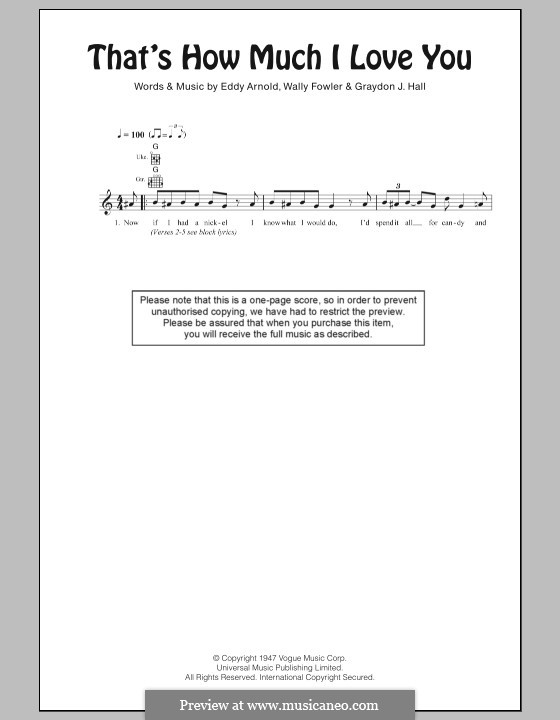 That's How Much I Love You: For ukulele by Eddy Arnold, Graydon J. Hall, Wally Fowler