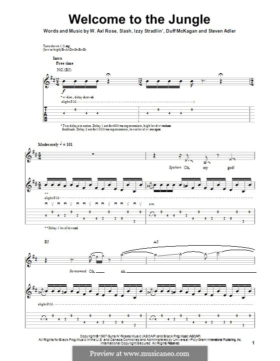 Welcome To The Jungle (Guns N' Roses): For guitar with tab by Slash, W. Axl Rose, Duff McKagan, Izzy Stradlin, Steven Adler