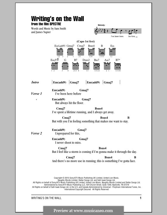 Writing's on the Wall (from James Bond: Spectre): Lyrics and chords by Sam Smith, James Napier