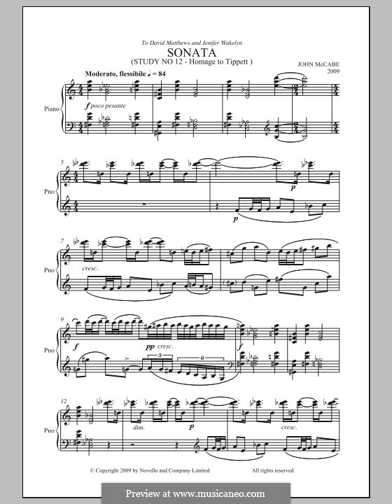 Sonata (Study No.12): For piano by John McCabe