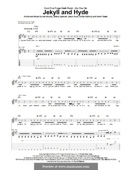 Jekyll and Hyde (Five Finger Death Punch): For guitar with tab by Ivan L. Moody, Jason Hook, Jeremy Spencer, Kevin Churko, Zoltán Bathory