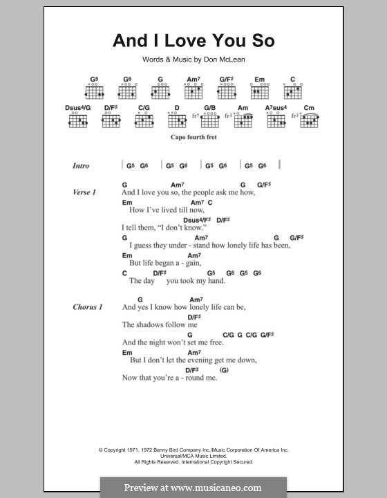 And I Love You So By D Mclean Sheet Music On Musicaneo