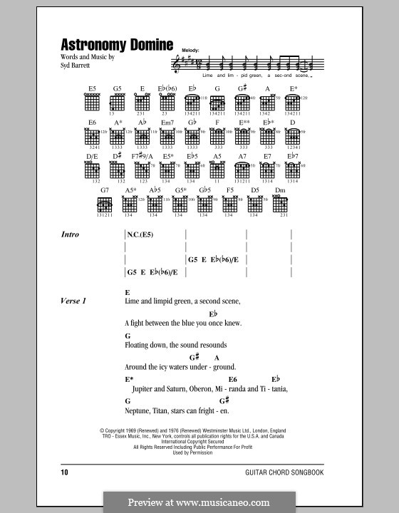 Astronomy Domine (Pink Floyd): Lyrics and chords by Syd Barrett