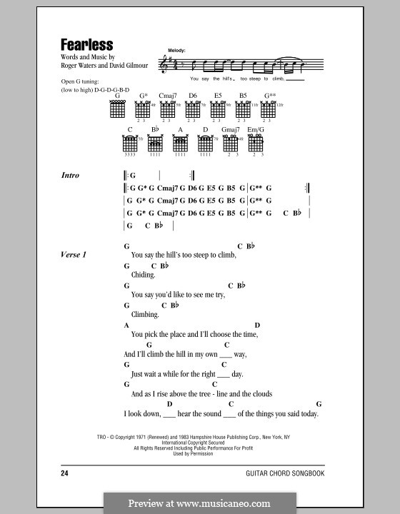 Fearless (Pink Floyd): Lyrics and chords by David Gilmour, Roger Waters