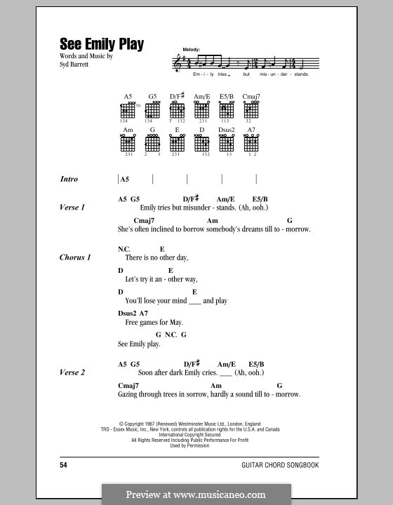 See Emily Play (Pink Floyd): Lyrics and chords by Syd Barrett