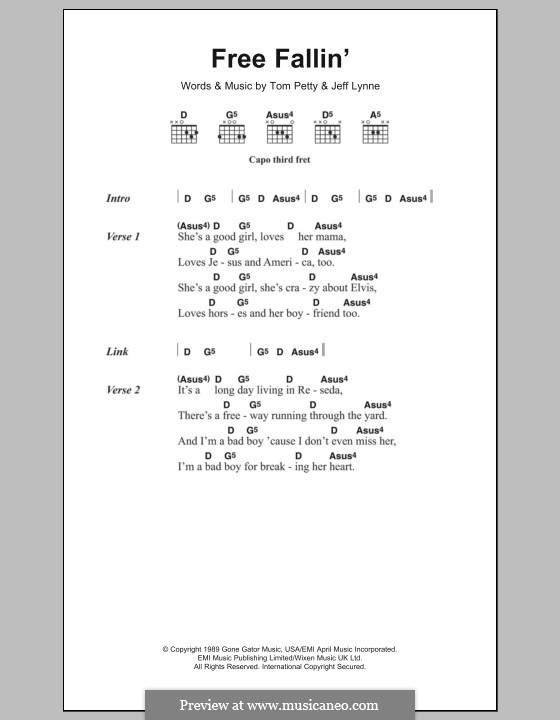 Free Fallin': Lyrics and chords by Jeff Lynne