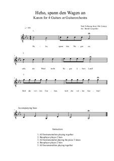 Heho, spann den Wagen an: For four guitars or guitarorchestra (c minor) by folklore