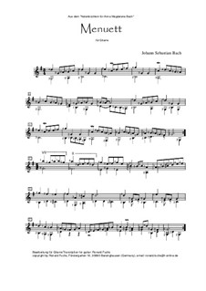 No.4 Minuet in G Major, BWV Anh.114: For guitar by Johann Sebastian Bach